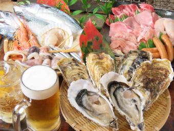 [Meat or seafood or oysters] BBQ course with your choice of platter and all-you-can-drink 90 minutes 3,000 yen *This is not an all-you-can-eat option