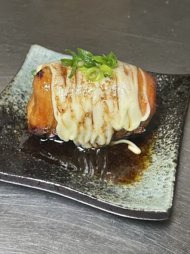 Meat-wrapped rice balls with burnt mayonnaise