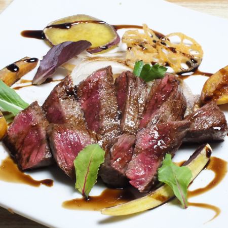 Tokachi beef steak with balsamic sauce and root vegetables