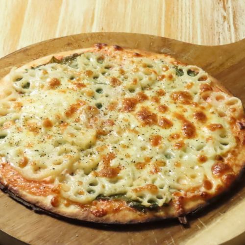 Lotus root, perilla and cod roe pizza