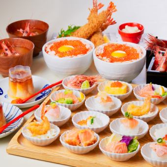 ◇All-you-can-eat plan♪◇Includes sashimi, rare cutlet, and 10 types of bean plates! All-you-can-eat sushi, raw salmon, and shrimp!