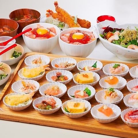 ◇Introducing the all-you-can-eat plan♪◇Sashimi, rare cutlet, and more!In addition, 10 types of bean plates are included!All-you-can-eat raw salmon and shrimp!