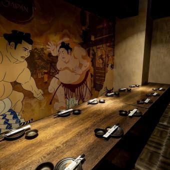 A private room with a sunken kotatsu table that can accommodate 12 people or more and is perfect for various banquets.This room can accommodate 12 people or more and is recommended for company gatherings and other banquets.The relaxed and calm space with a sense of unity is a popular choice for various occasions, including banquets.The rooms can be connected to create a large private banquet room for approximately 54 people.Please feel free to contact us.