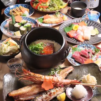 厳選日本酒飲み放題付【贅沢三昧】名物炉端盛りや土鍋ご飯等素材こだわり全11品7000円(税込)