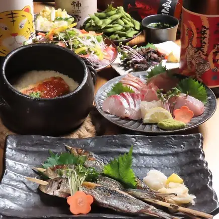 【地酒含む120分飲み放題付】名物炉端焼きと極上刺身4種を堪能!うる虎入門コース 5,000円