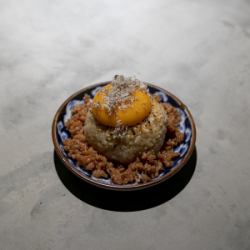 Grilled rice ball truffle egg yolk