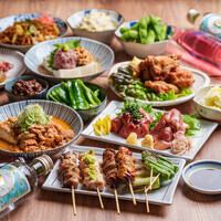 歓送迎会に◎『厳選焼鳥と鮮魚のお造り盛り』含む2.5H飲み放題付き全8品【鍋なし極コース】