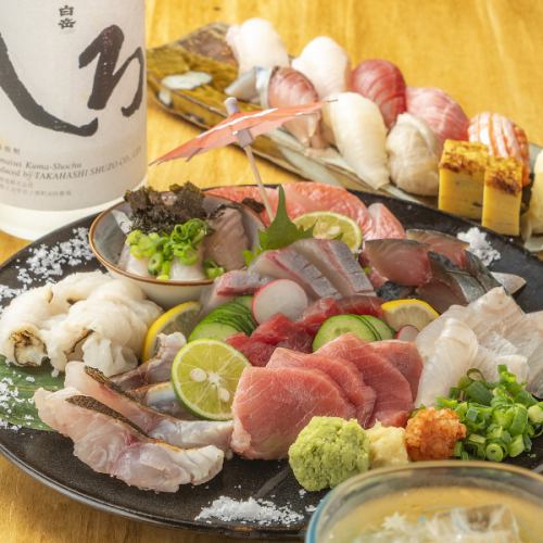 鮮度◎の刺身と寿司を堪能