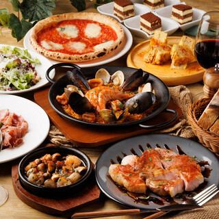 【B套餐】西班牙海鲜饭和三元猪里脊肉双人主菜、2小时无限畅饮、共9道菜、6000日元→5500日元