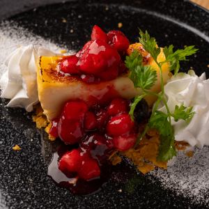 Homemade crunchy Catalana with berry sauce