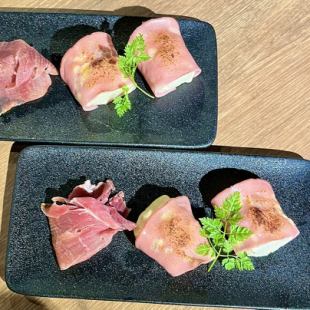 Mortadella ham and rice polenta with Serrano Jamon