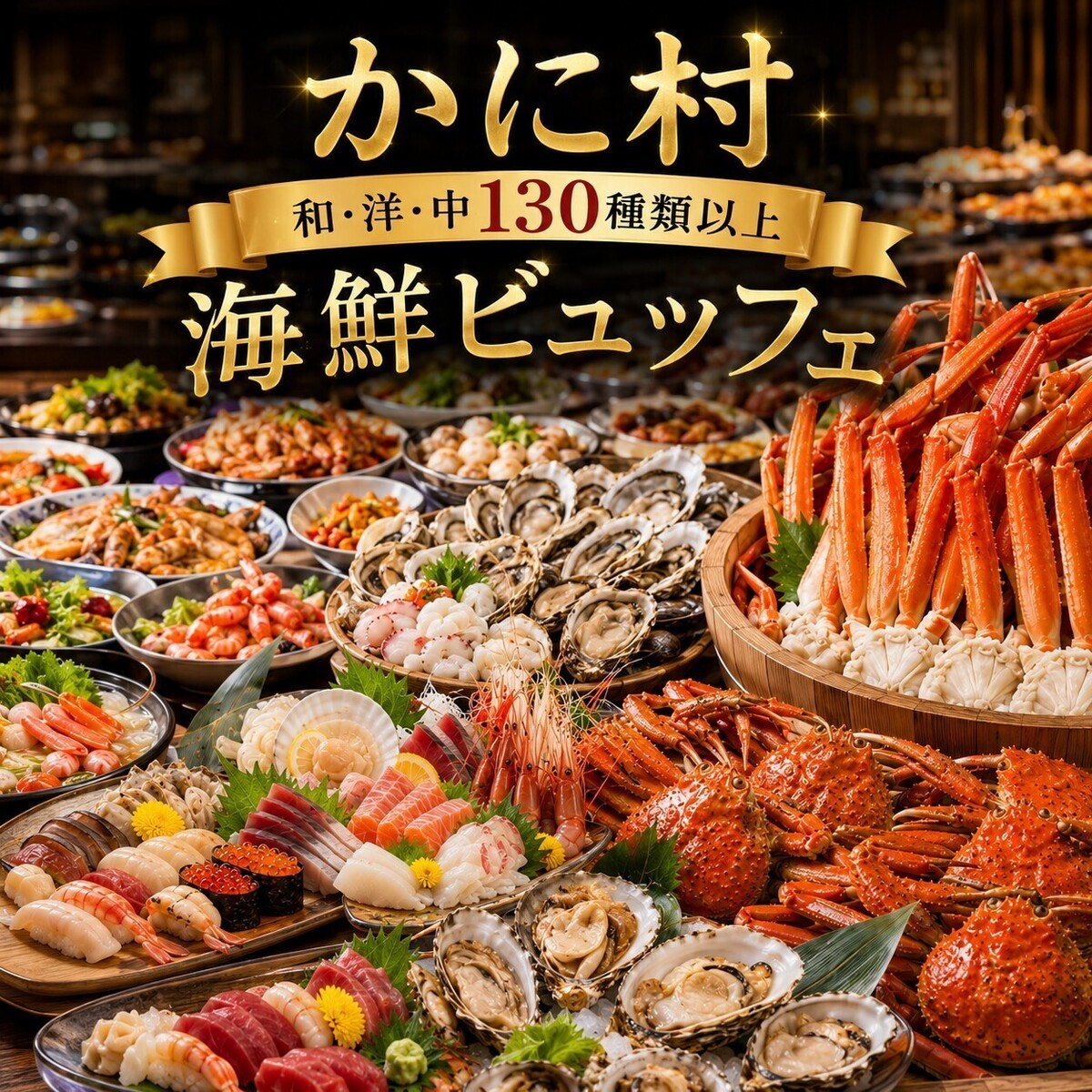 【話題沸騰◎】ズワイガニなど130種類もの美食が並ぶ海鮮ビュッフェ！完全個室完備。