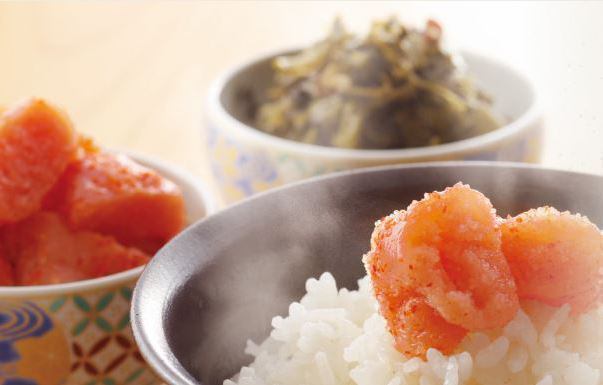 Enjoy all-you-can-eat mentaiko lunch at Yamaya, a famous Fukuoka restaurant.Plus mustard greens