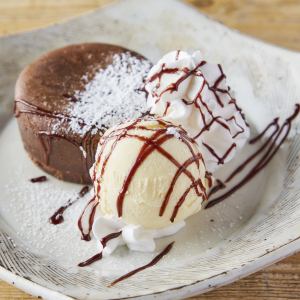 Chocolate fondant on vanilla ice cream