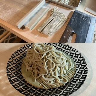 Handmade soba noodles in a basket