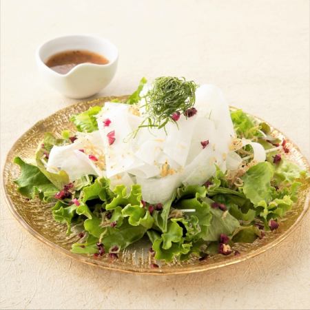 Fried small fish and thin radish salad with Kishu Nanko plum dressing