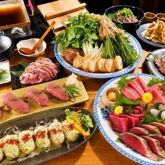 【日式香菜火锅、宫城县新鲜金枪鱼、厚切牛舌套餐】8道菜，含120分钟畅饮：8000日元