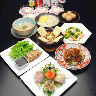春の平城(へいじょう)コース飛天のシビレ唐揚げ、海 四川麻婆豆腐 おこげのせ全9品4400円(税込)