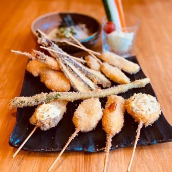 [For entertaining, gourmet, couples, and dinner parties] Casual skewered fried food course