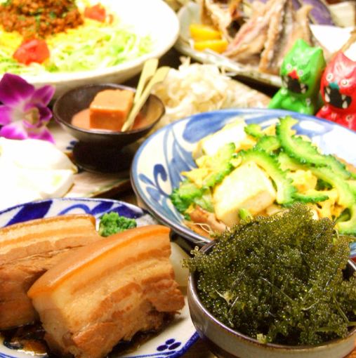 終日OK【立川北口店限定コース♪】3時間飲み放題付チャンプル・タコライス等沖縄料理全9品4000円