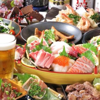 【6月】生ビールもOK！海鮮4種盛りや鶏の炭火焼き、チヂミの磯部餡など【全8品】5000円コース