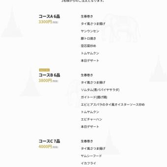 【套餐B】包含青木瓜沙拉、泰式炒鸡、泰式炒菜、炒饭和甜点共8道菜★ 4,180日元（含税）