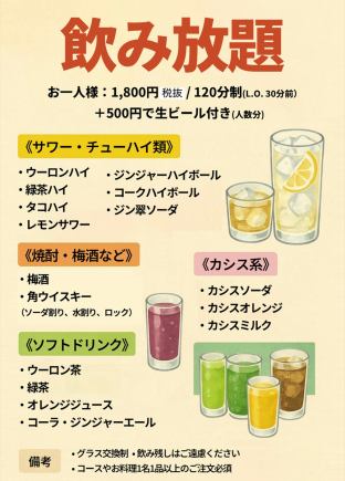 畅饮套餐标准价1980日元（含税）