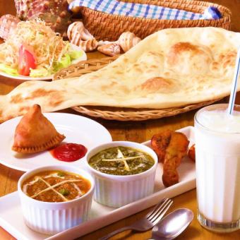 [2,600 yen course] Party menu with 2 recommended curries, tandoori chicken, and samosas♪
