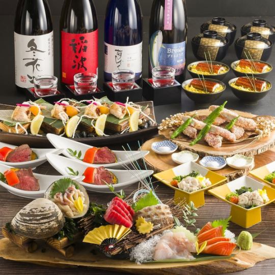 八月！特選！海膽、北海道鮑魚、近畿公主、天婦羅、北海道牛肉、鮭魚子、蟹肉飯，120分鐘暢飲，10,000日元