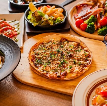 【イタリアンコース テリヤキチキンピザver】3時間飲み放題 定番メニュー全8品 コスパ満点コース