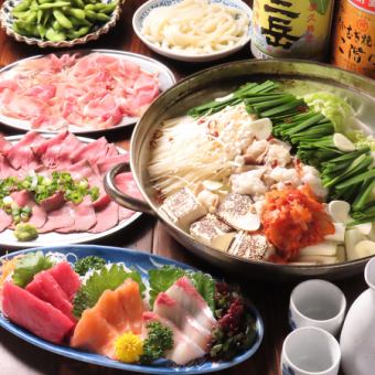 6-course hot pot course including sashimi platter and domestic beef tripe jjigae hotpot (includes all-you-can-drink bottled beer) 5,500 yen (tax included)