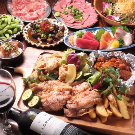 All-you-can-drink bottled beer included: Full course of 11 dishes including sashimi and roast beef, 5,500 yen (tax included)