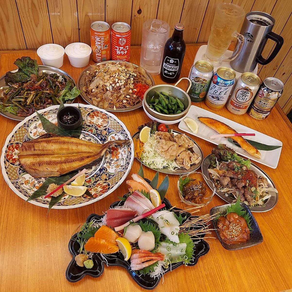 北海道の海鮮やお肉を贅沢に楽しめる飲み放題付きコース♪