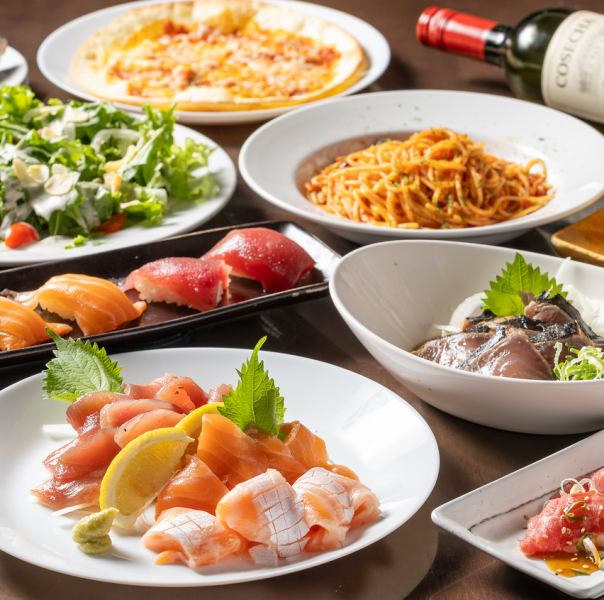 《豊富な海鮮・寿司メニュー》プレミアム食飲放題4000円★週末も3時間対応!月替りメニューや刺身も肉も◎