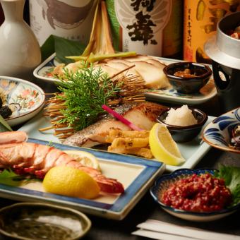 《春の桜宴》『渦潮極上コース』炉端で焼く特大海老と京出汁おでん全10品3H飲み放5500円