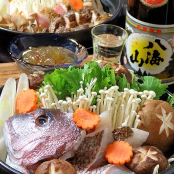 【家康燒絲火鍋套餐】鯛魚或當地雞肉火鍋選！6道菜！5,500日元套餐+2小時無限暢飲！