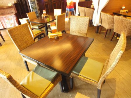 A 4-person table in the center of the store.