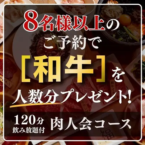 【8人以上预订可获赠和牛牛肉】享受“肉食爱好者套餐”,包含2小时畅饮、黑毛和牛牛肉烧肉等。