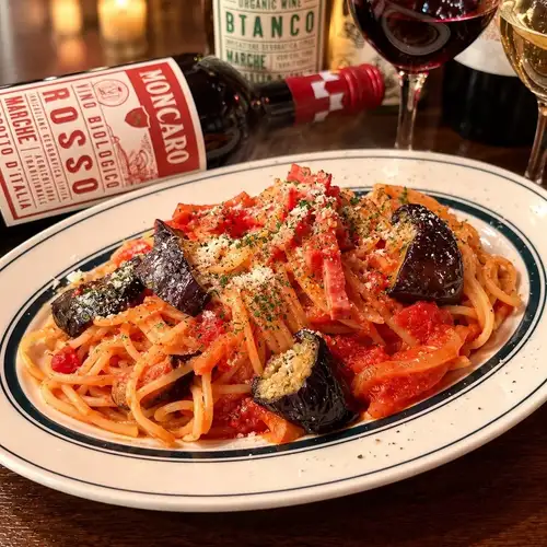 Eggplant and bacon amatriciana