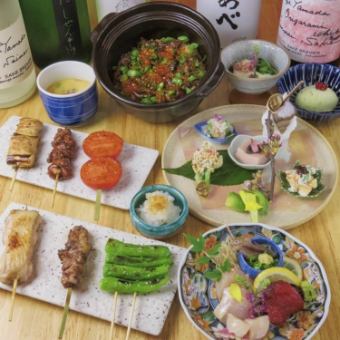 [7,000 yen seasonal luxury course] Enjoy everything from the classic yakitori to dishes! Add an extra 2,500 yen for all-you-can-drink♪