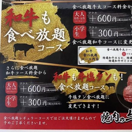 [100 minutes (last order 80 minutes) all-you-can-eat Wagyu beef course] Women 4,598 yen / Men 4,928 yen (soft drink bar included)