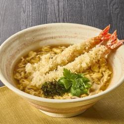 Kishimen noodles with large shrimp tempura and egg in thick sauce (2 pieces)