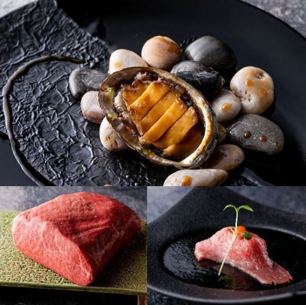 【素敵なディナーを】最高級黒毛和牛の肉寿司・鮑の鉄板焼・A5ランク黒毛和牛ステーキなど全8品