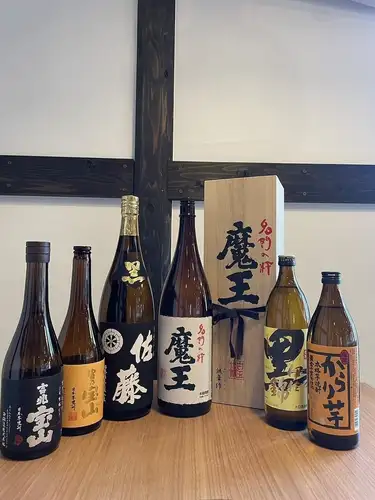 A selection of authentic sweet potato shochu from Kagoshima.