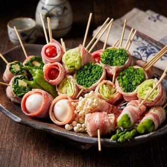 ★【お通し&席料なし】3H飲み放題★野菜巻き串&餃子&焼き鳥等100品食べ飲み放題コース3500円