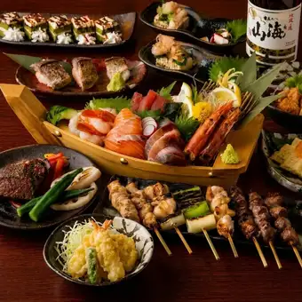 【夏日★竹林套餐】包含3小時暢飲! 5種新鮮魚類拼盤、豐盛海鮮捲等(共9道菜)¥5,500 → ¥4,500