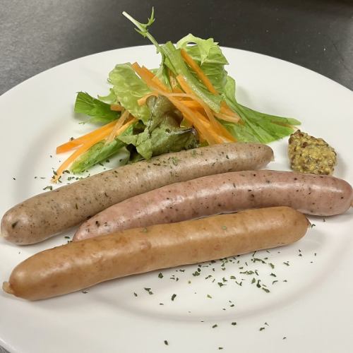 Three kinds of boiled aged sausages