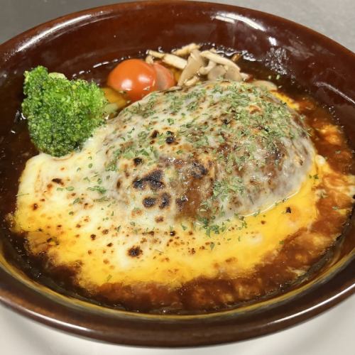 Hamburg steak baked with demi-glace sauce and cheese