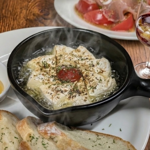 Whole Camembert baked in the oven