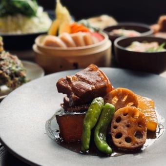 忘年会に◎【冬限定コース】旬のお野菜と地豚の蒸籠蒸しとラフテーの煮込みで温まる贅沢なコース